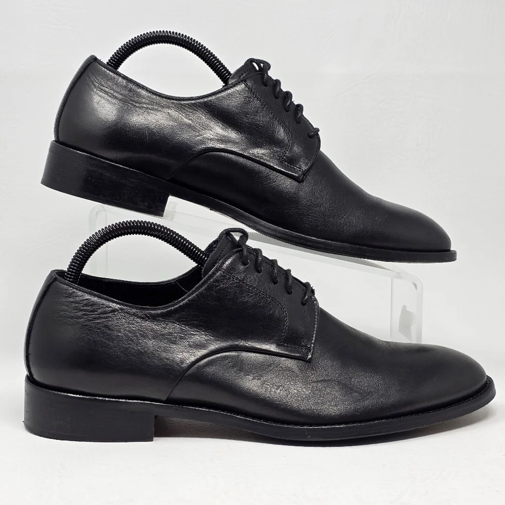 Marco Vittorio Plain-Toe Dress Shoe Men Sz 7.5 Black Lace Made In Italy Preowned